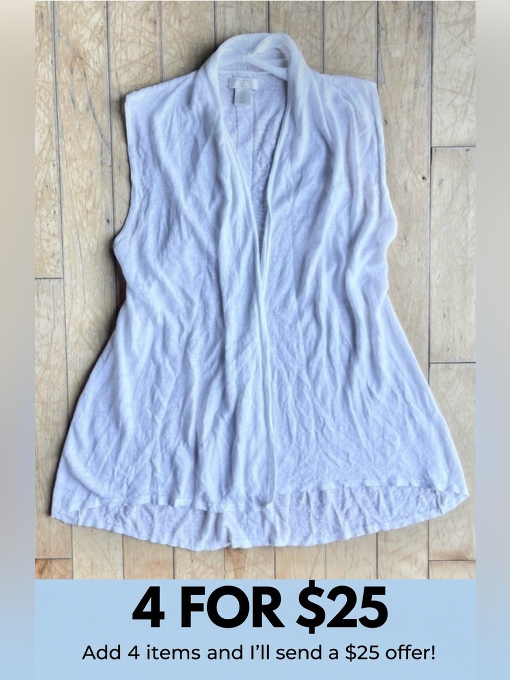 St. Tropez West 100% Linen Open Front Vest White Layering Piece Size Medium